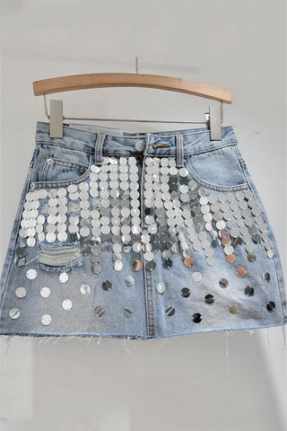 Sequin Embellished Denim Skirt