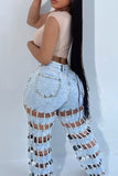 Lattice Cutout Denim Jeans