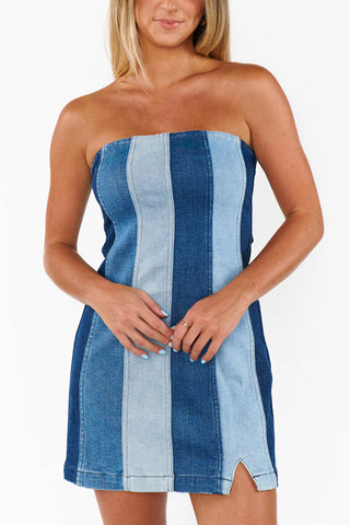 Patchwork Mini Dress with Square Neck