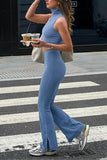 High-Neck Crop Top and Flared Pants Set
