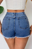 Pearl-Embellished Distressed Denim Shorts
