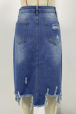 Distressed Denim Midi Skirt