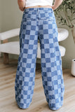 Checkered Wide Leg Casual Pants