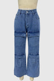 Casual Straight-Leg Patchwork Jeans