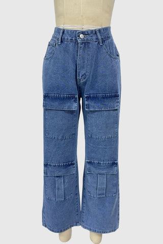 Casual Straight-Leg Patchwork Jeans