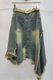 Asymmetrical Fringe Denim Skirt