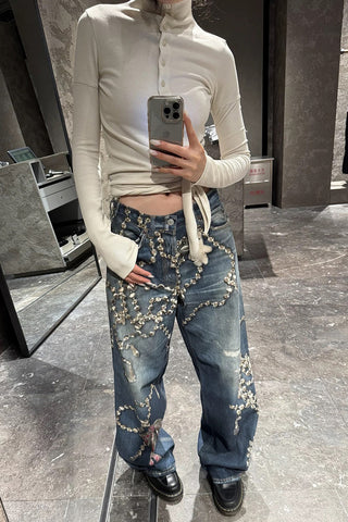 Embellished Straight-Leg Jeans