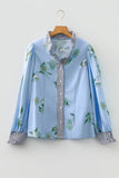 Floral Print Contrast Striped Trim  Blouse