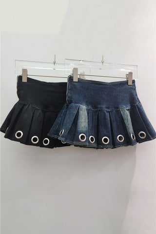 Pleated Grommet Mini Skirt