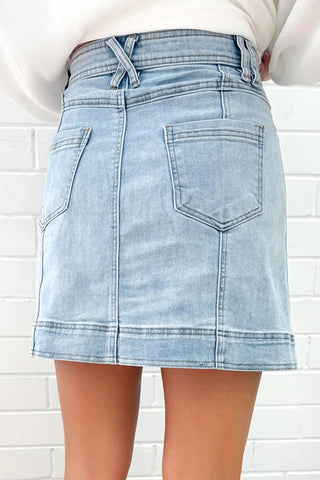 A-Line Denim Mini Skirt with Seam Detail