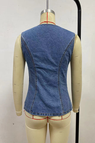 Button-Front Denim Vest