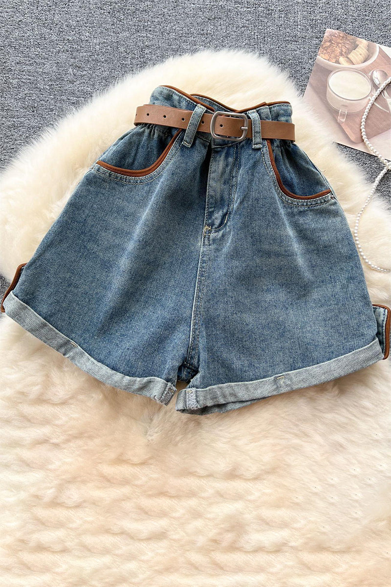 Belted High-Waist Casual Shorts