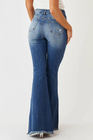Distressed Flare Jeans with Frayed Hem