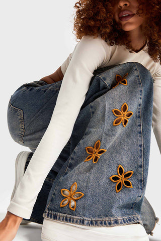 Floral Detail Wide Leg Jeans