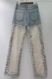 Lace Overlay Straight Jeans