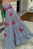 Lobster Motif Gingham Maxi Dress