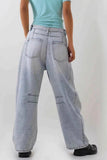 Distressed Wide-Leg Denim Jeans