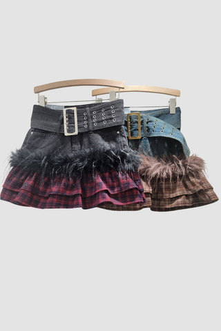 Belted Layered Mini Skirt with Fringe