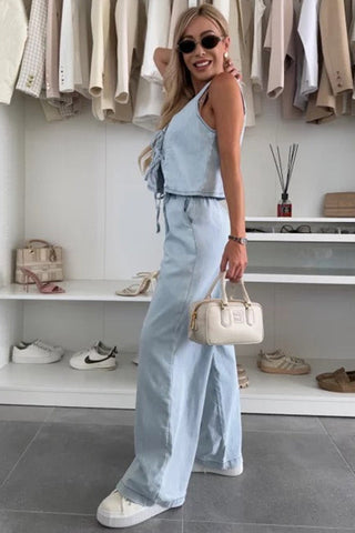 Tie-Front Sleeveless Pants Set