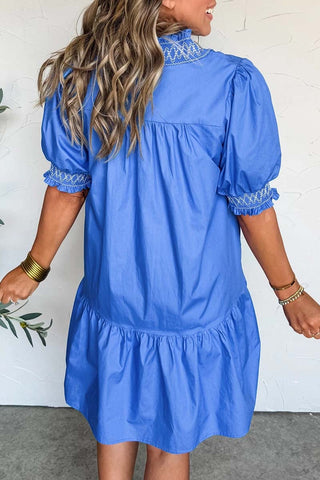 Smocked Detail Short Puff Sleeve Mini Dress