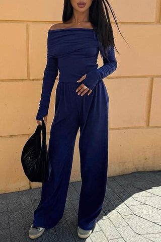 Off-Shoulder Wide-Leg Pants Set