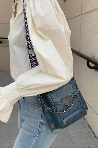 Heart Accent Crossbody Bag with Chain
