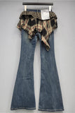Flare Denim Jeans with Plaid Accent