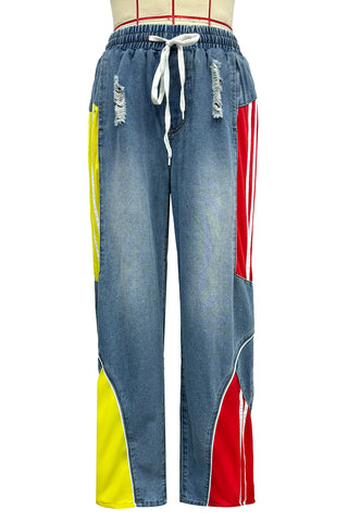 Colorblock Wide-Leg Denim Pants
