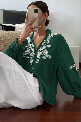 Patterned Button-Down Blouse