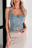 Zip-Front Denim Corset Top