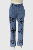 Butterfly Print Straight-Leg Jeans