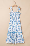Tie Shoulder Ruffle Midi Dress