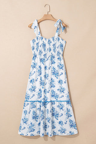 Tie Shoulder Ruffle Midi Dress
