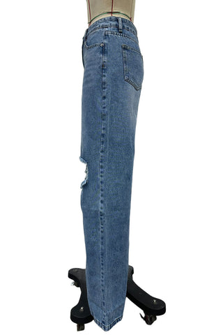 Distressed Wide-Leg Jeans