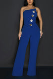 Strapless Button Wide-Leg Jumpsuit