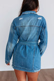 Belted Button-Front Denim Jacket