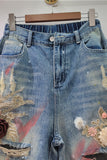 Distressed Floral Embellished Denim Shorts