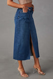 High-Slit Denim Midi Skirt
