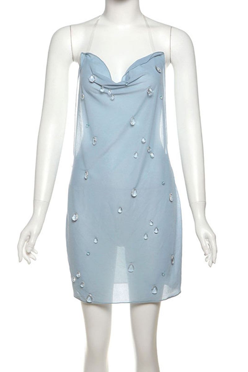 Halter Neck Casual Dress with Draped Detail