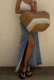 High-Waist Split Denim Skirt