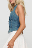 Button-Front Denim Tank Top