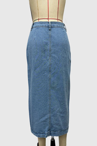 Button Detail Denim Midi Skirt