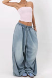 Elastic-Waist Wide Leg Denim Pants