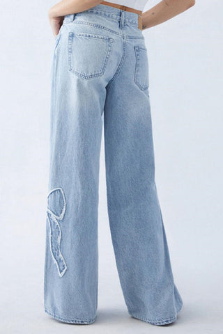 Wide-Leg Straight Jeans with Unique Detailing