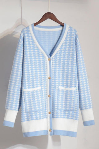 Houndstooth Button Cardigan Sweater