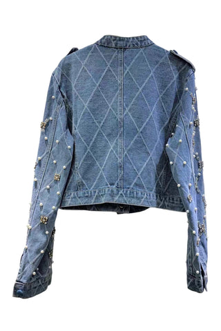 Embellished Pearl Button Denim Jacket