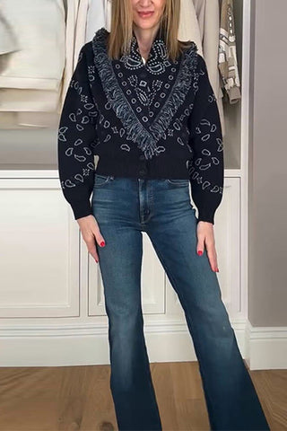 Patterned Fringe Cardigan Sweater