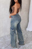 Distressed Straight-Leg Jeans with Stitch Details