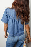 Pleated Button Short Sleeve Top