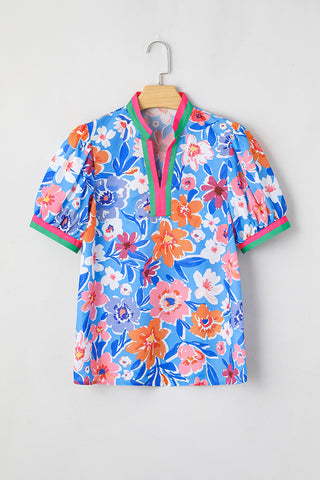 Floral Print Polo Blouse
